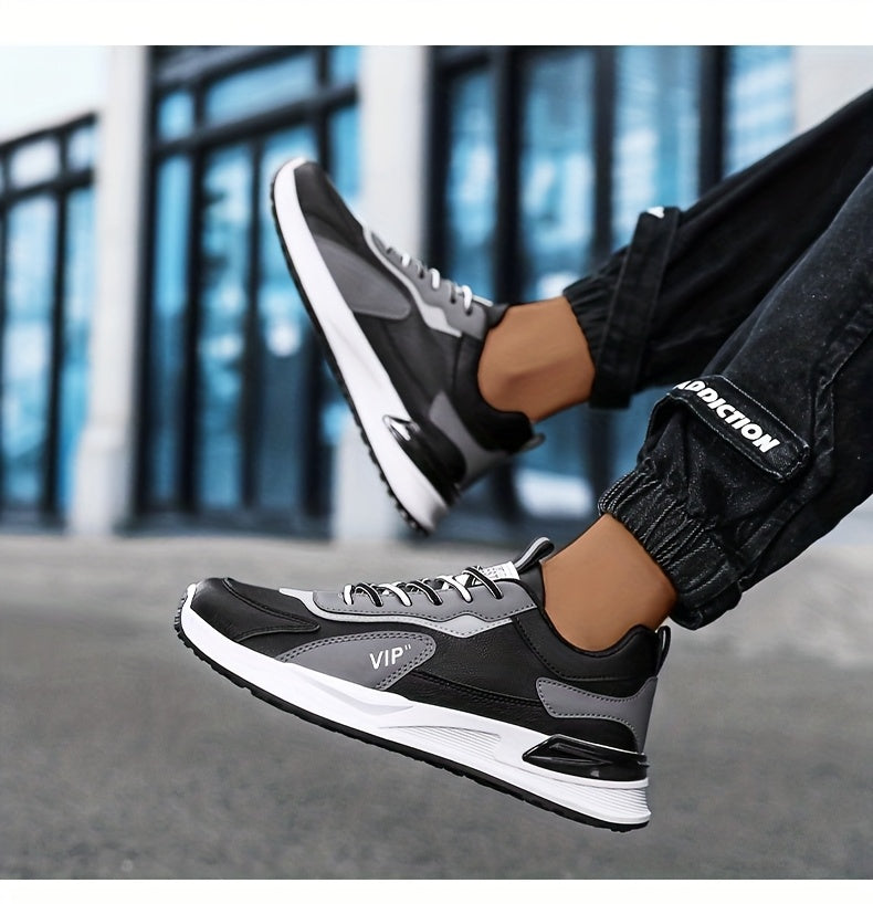 Men'S Casual Sneakers - Low Top, Lace-Up, All-Season Athletic Shoes with "VIP" Patch, White & Gray, Stylish Running & Hiking Boots, Casual Footwear | Modern Casual Sneakers | Durable Footwear