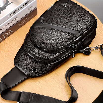 MOEPEQDAISHU Men's Synthetic Leather Crossbody Bag - Adjustable Strap, Multiple Compartments, Casual Style, Black, Perfect for Daily Commute, Casual Crossbody Bag | Modern Men's Bag | Textured Finish, Purse Crossbody