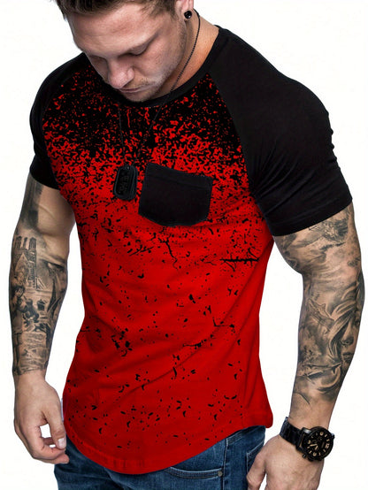 Chic Printed T-shirt, Men's Casual Street Style Stretch Round Neck Tee Shirt For Summer