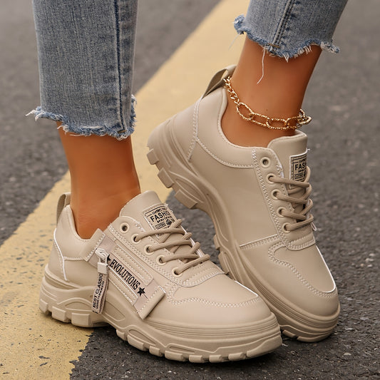 Women'S Breathable Knit Sneakers - Lightweight Thick Sole Casual Walking Shoes in White & Black, Synthetic Cover Upper with Rubber Outsole, Lace-Up Low-Top Design for Indoor/Outdoor, Travel, Beach & Shopping - Cute Gift for M