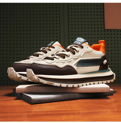 Men's Breathable Casual Sneakers - Trendy Low-Top Lace-Up Sneakers with Soft Rubber Sole, White & Black Design for Spring/Summer, Perfect for Running and Casual Attire, Versatile Running Footwear | Sporty Aesthetic Shoes | Co