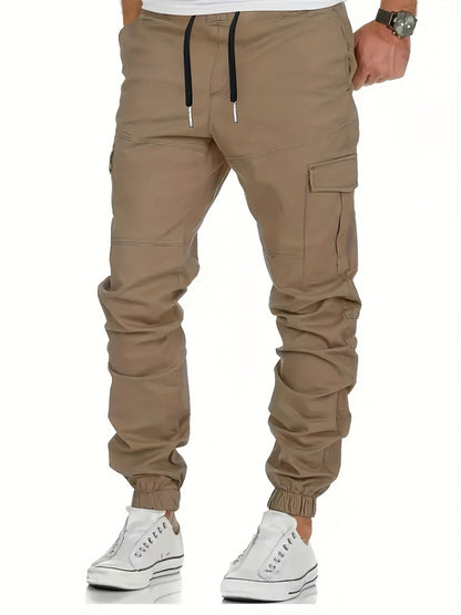 Men's Trendy Solid Footed Cargo Pants With Side Pocket, Comfy Casual Regular Fit Trousers For Men's Outdoor Activities