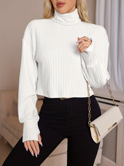 Women'S High Neck Knit Turtleneck T-Shirt, Solid Color Polyester 95% Spandex 5% Blend, Short Length, Fall/Winter Collection, 210g/m² Knit Fabric