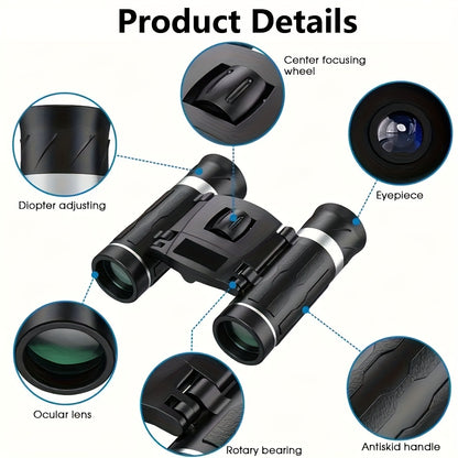 1pc 10X Upgraded HD Portable Zoom Binoculars, Folding Performance Telescopes, Long Range Powerful Binoculars, for Outdoor Tourism and Camping