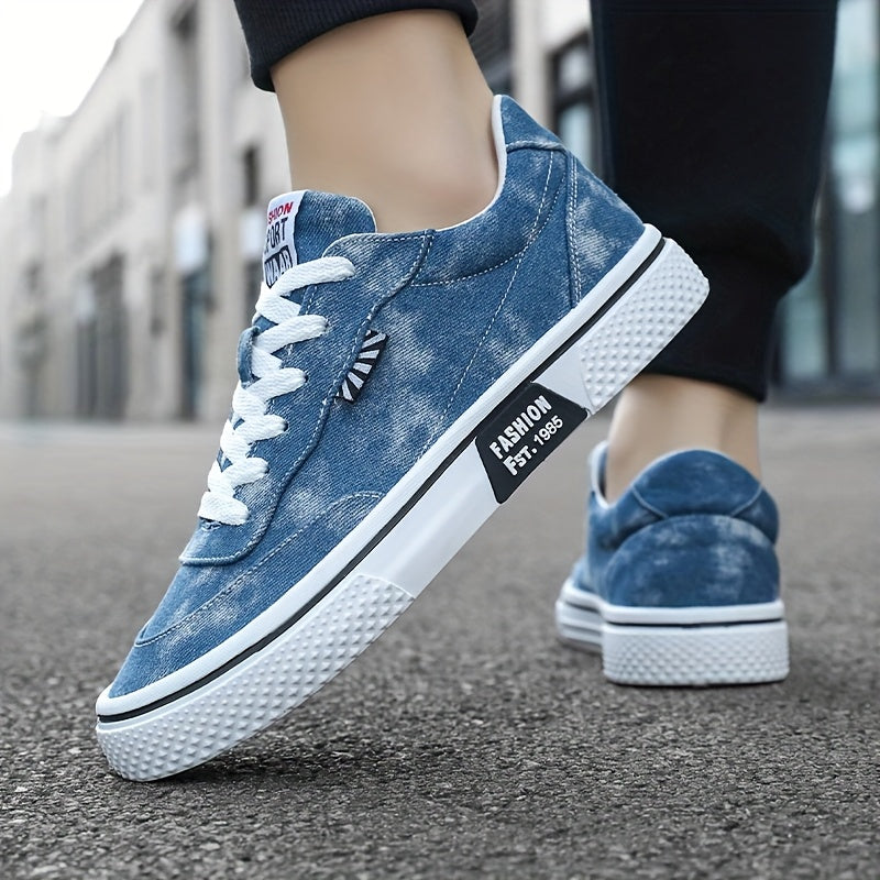 Men's All-Season Sneakers - Lace-Up Low-Top Shoes with Non-Slip PVC Sole, Breathable Fabric Upper - Cushioned Insole for Gym, Running, Everyday - Classic Round Toe - All-Season Casual Shoes for Men, Gym Footwear, Modern Canva