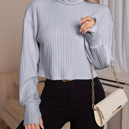 Women'S High Neck Knit Turtleneck T-Shirt, Solid Color Polyester 95% Spandex 5% Blend, Short Length, Fall/Winter Collection, 210g/m² Knit Fabric