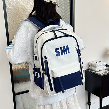 Stylish Unisex Nylon Backpack - Durable Casual Travel & School Bag with Adjustable Straps, White & Blue Design, Lightweight and Spacious for Everyday Use, School Backpack | Contrast Strap Design | Polyester Lined, Travel Back