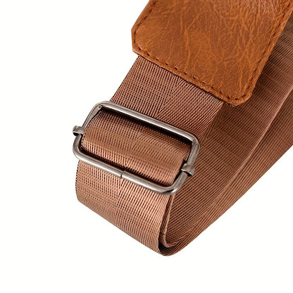 Men'S Vintage Faux Leather Chest Bag - Crossbody Sling Style, Multi-Layer Zippered Front, Brown with Red & White Stripes, Perfect for Casual Outings, Crossbody Bag, Secure Zipper Closure