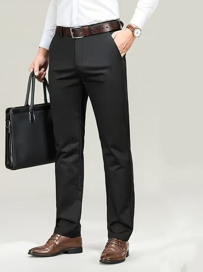 Classic Design Dress Pants, Men's Formal Solid Color Stretch Dress Pants For Business And Formal Occasions