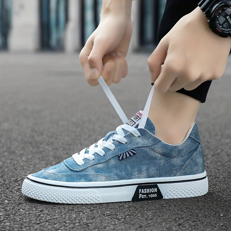 Men's All-Season Sneakers - Lace-Up Low-Top Shoes with Non-Slip PVC Sole, Breathable Fabric Upper - Cushioned Insole for Gym, Running, Everyday - Classic Round Toe - All-Season Casual Shoes for Men, Gym Footwear, Modern Canva