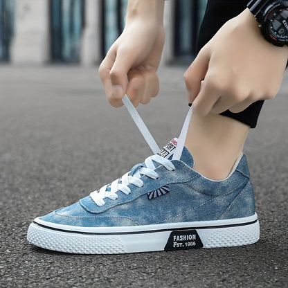 Men's All-Season Sneakers - Lace-Up Low-Top Shoes with Non-Slip PVC Sole, Breathable Fabric Upper - Cushioned Insole for Gym, Running, Everyday - Classic Round Toe - All-Season Casual Shoes for Men, Gym Footwear, Modern Canva