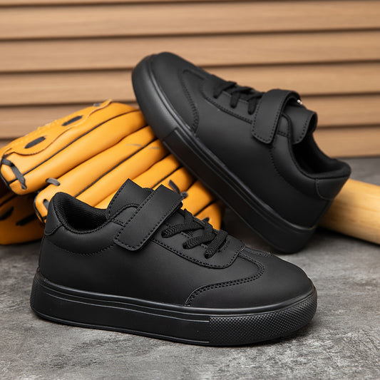 Youngsters' Lightweight Breathable Sneakers with Closure - Slip-Resistant EVA Sole, Easy-Clean Black Casual Shoes for Outdoor Play, Training & Daily Wear - All-Season Comfort for Boys & Girls, Youngsters Sneakers, Sleek Young