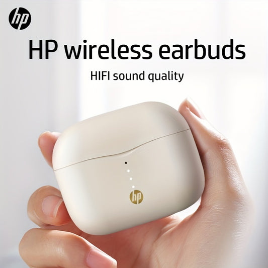 HP True Wireless ականջակալներ, թեթև ականջակալներ ներկառուցված միկրոֆոնով, որոնք ապահովում են հիանալի ձայն և երկար հեռավորության վրա կապ, լիցքավորման պատյանով - հարմար են և՛ iPhone-ի, և՛ Android սարքերի համար։