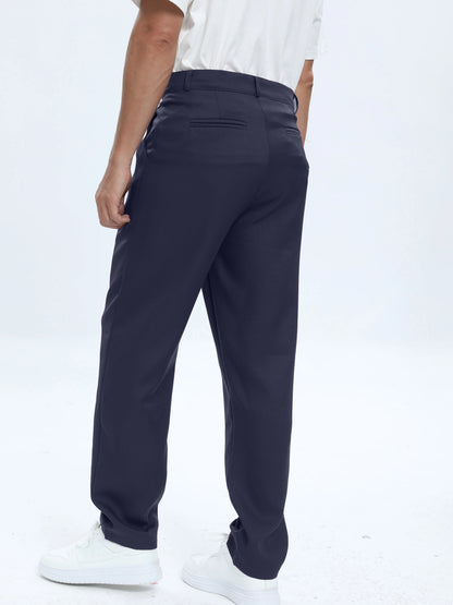 Men's Classic Dress Pants - Solid Color, Polyester & Spandex Blend, Machine Washable, No Stretch Fabric with Faux Pockets - Perfect for Business Casual