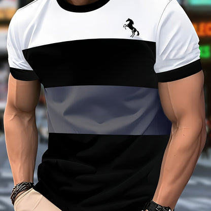 Men'S Stylish Casual T-Shirt - 100% Polyester, Crew Neck Short Sleeve, Machine Washable, Comfortable All-Season Wear | Smooth Texture Fabric