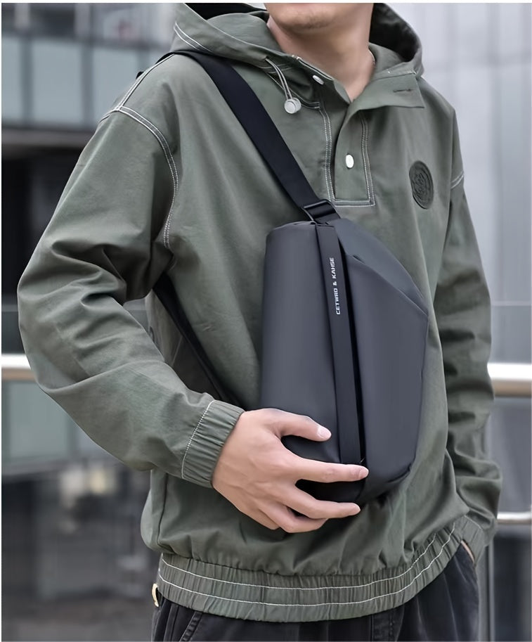 Men'S Sleek Black Crossbody Bag - Durable Oxford Material, Zippered Chest Bag with Adjustable Strap, Ideal for Commuting & Cycling, Trendy Shoulder Bag for Men, Cycling Bag|Trendy Shoulder Bag|Functional Design, Small Crossbo