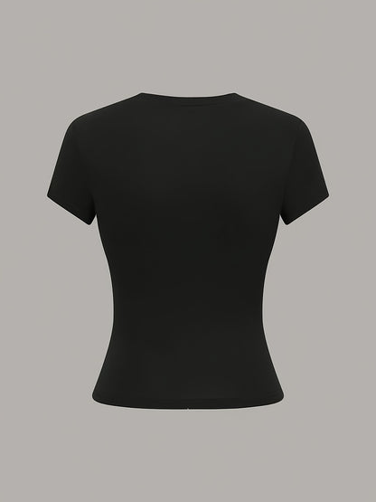 3pcs Women'S Basic Crew Neck Short Sleeve Crop T-Shirts in Black, White, and Gray - Slim Fit, Stretchy Polyester Blend, Cute & Versatile for Spring/Summer, Casual Outings, Vacation Attire | Basic Crop Top | Textur