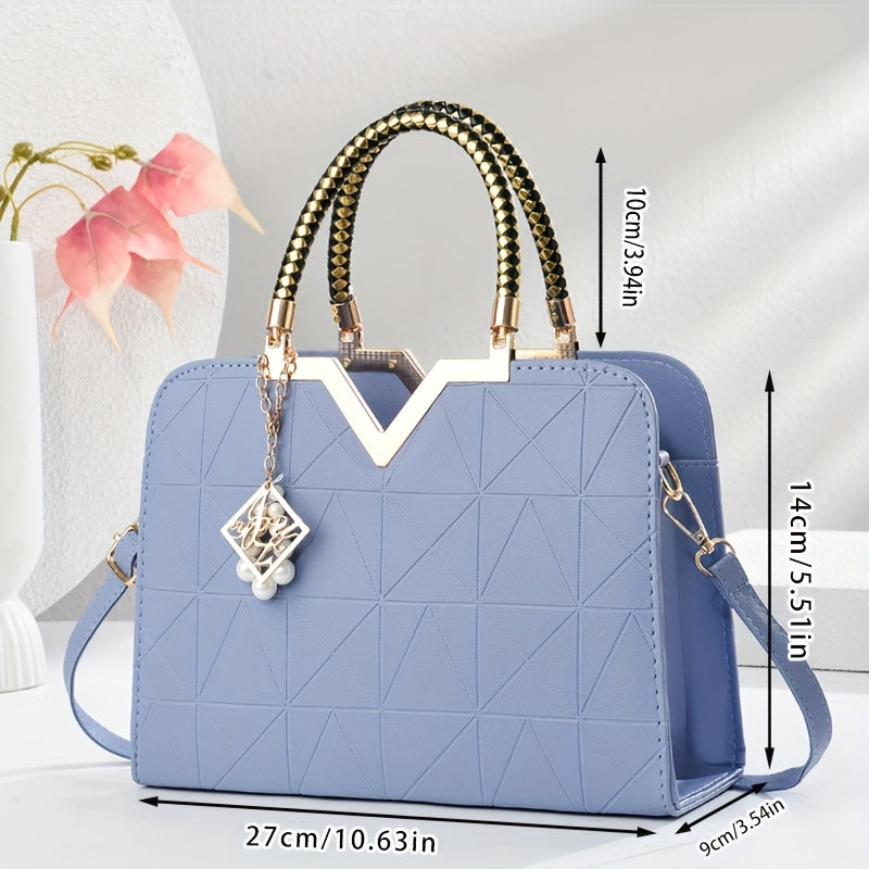Cocogigi Women'S Elegant Black Geometric Crossbody Bag with Golden-Tone Hardware, Detachable Shoulder Strap, and Sparkling Charm - Versatile Commuter Handbag for Casual or Formal Occasions, Casual Shoulder Bag | Geometric Pat