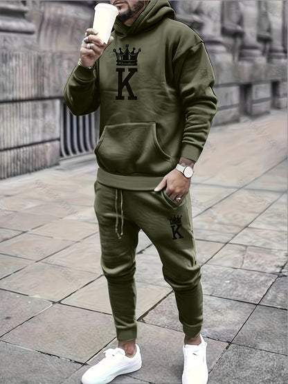Men's Classic Sporty Casual Printed Hooded Suit