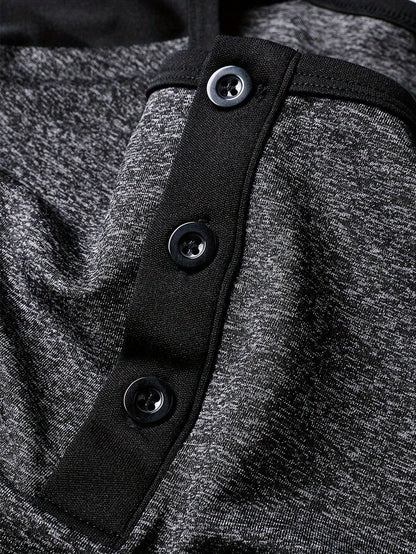 Men's Summer Classic Raglan Henry Collar Casual T-Shirt - Breathable Solid Color Short Sleeve Tee, Regular Fit for Casual Attire, Casual T Shirts, Twotone Design, Comfortable Fit Shirt