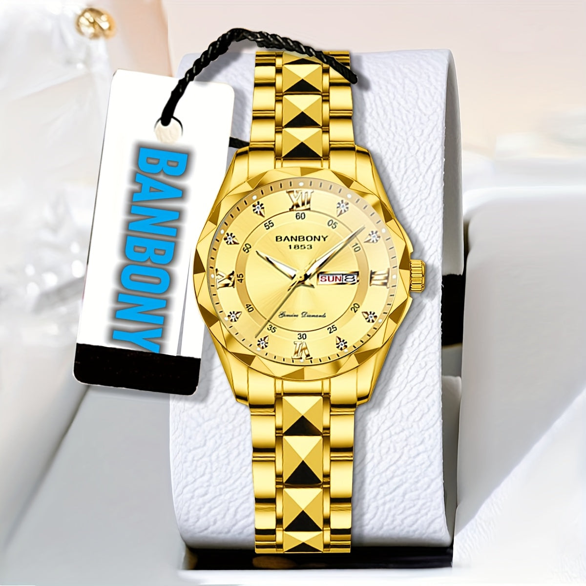 A BANBONY Fashion Brand Women'S Quartz Watch with a Stainless Steel Strap, Adorned with Rhinestones, IPX7 Waterproof, Luminous Display for The Week, Multifunctional Fully Automatic Casual Watch, Perfect Gift for Birthdays, Ho