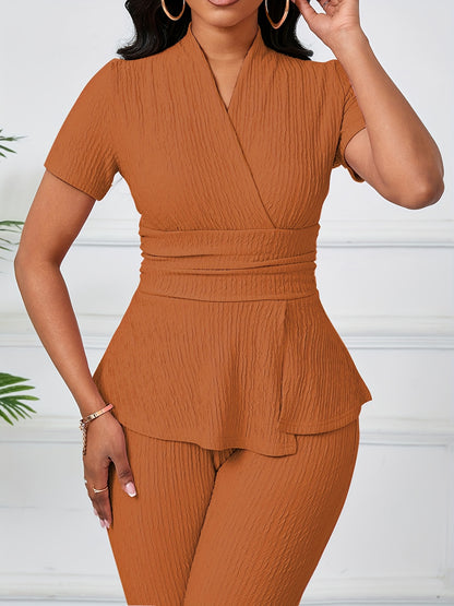Ready-To-Wear Women'S Elegant Casual Solid Color Textured Pants Set
