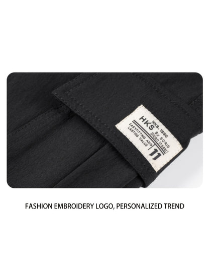 1pc Men'S Casual Polyester Cargo Pants - Mid Waist Elastic Joggers with Multiple Pockets, Non-Stretch Solid Color, Regular Fit for Weekend Wear - Spring/Fall Fashion Trousers
