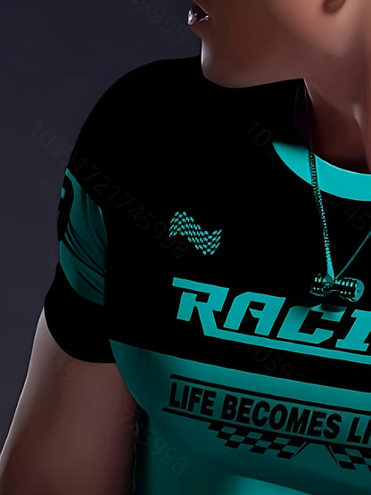 Men'S Racing Graphic T-Shirt - Bold Neon Green & Black Racing Car Design, Lightweight Breathable Fabric for Motorsport Events, Casual Streetwear - Chicago Dream Maker Inspired Casual Attire, Racing Jersey, Event Apparel, Spor