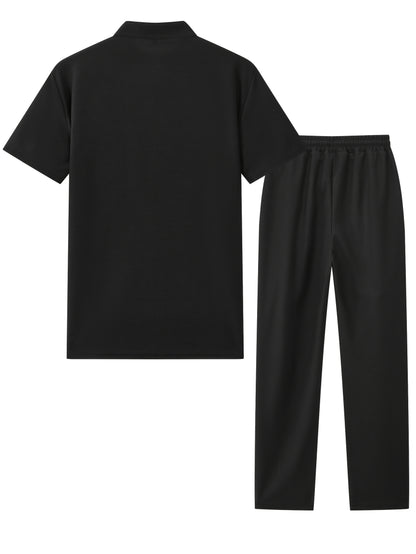 Men'S Two-Piece Set Featuring a Short-Sleeve Cardigan with Pockets And Drawstring Pocket Long Pants, Perfect for a Clean And Comfortable Summer.