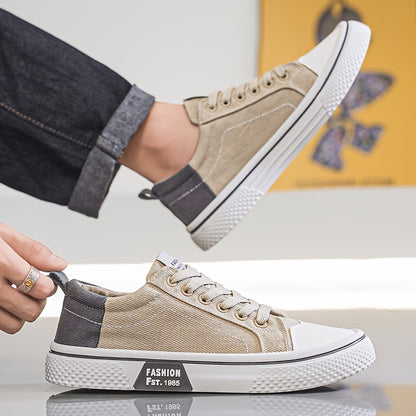 Men'S Breathable Fabric Casual Canvas Shoes, Low-Top Lace-Up Outdoor Sneakers, Trendy Skate Shoes.
