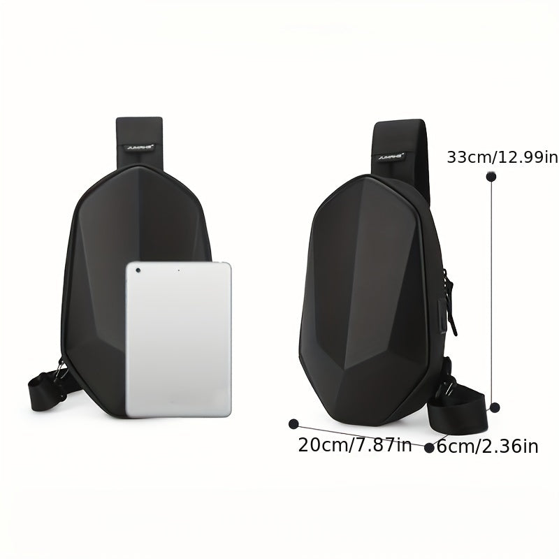 JUMAHE Men's USB Charging Crossbody Bag with Dual Power Ports, Hexagonal Geometric Design Street Style Shoulder Bag - Premium Durable Fabric, Adjustable Strap & Zipper Closure for Daily Commute (Black/Grey), Bags for Travel,