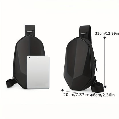 JUMAHE Men's USB Charging Crossbody Bag with Dual Power Ports, Hexagonal Geometric Design Street Style Shoulder Bag - Premium Durable Fabric, Adjustable Strap & Zipper Closure for Daily Commute (Black/Grey), Bags for Travel,