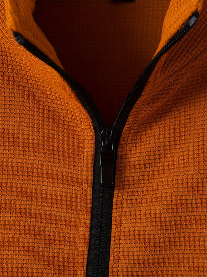 Men's Sporty Color Block Zip-Up Jacket & Joggers Set - Polyester Blend, Perfect for Spring/Fall