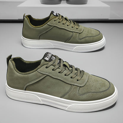 1 Pair MAINALUN Men'S Skateboarding Sneakers - Low-Top Lace-Up Casual Shoes with Thick PVC Sole, Breathable Fabric Lining & Durable Synthetic Upper for Daily Wear, Outdoor, Travel, Parties - Green/Black/Khaki, Skateboarding S