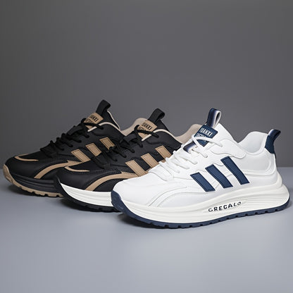 1 Pair of Men's Casual Sneakers, Comfortable Slip-Resistant, Black & Beige Low-Top Shoes for Casual Attire, Trendy Street Style with Fabric Lining and Durable PVC Sole