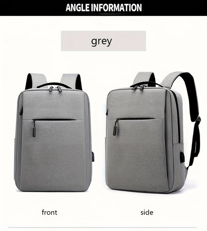 1pc Lightweight Business Laptop Backpack, 33.02/35.56/38.1 cm Computer Bag with USB Charging Port, Adjustable Straps, Zipper Closure, Polyester Lining, Wet Wipe Clean, Black Fabric Travel & Student Bookbag for Men and Women,