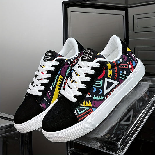 Women's Casual Skate Shoes Geometric Pattern Random Print Versatile, Lightweight Anti-Slip Outdoor Sports Daily Wear Walking Sneakers