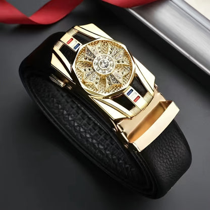 The Belt For Men With Automatic Buckle Is Of High Quality, Suitable For Young And Middle-aged Businessmen, Rotating Belt For Casual And Versatile Wear.