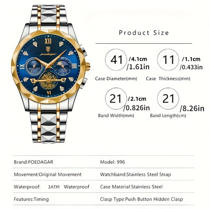New Luxury Brand Waterproof Stainless Steel Women's And Men's Waterproof Watch, Leisure And Business Multifunctional Chronograph, Best Men's And Women's Gift Watch