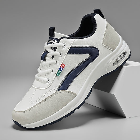 Men's Casual Skate Sneakers - Low-Top Breathable PU & Fabric Upper, Durable PVC Sole, Black/White Colorway for All-Season Urban Streetwear & Light Sports, Everyday Footwear | Sleek Sneaker Design | Fabric Lined Interior, Skat