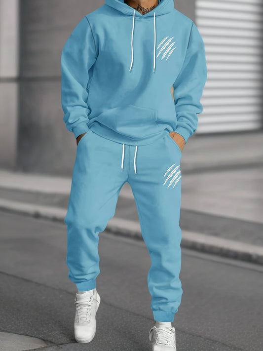 Men's Printed Hoodie and Drawstring Waist Sweatpants Two-Piece Set