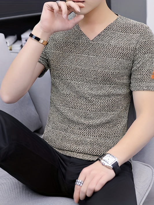 Men's Short-Sleeve T-Shirt Summer Hollow-Out Cool High-End Half Sleeve Breathable Non-See-Through