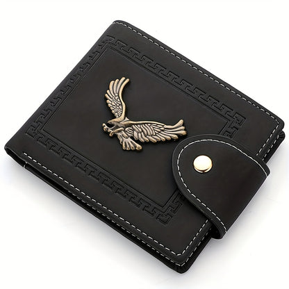 Fashion Eagle Wallet For Men, Zipper Snap Coin Credit Card Bag, Frosted PU Leather Clip For Men