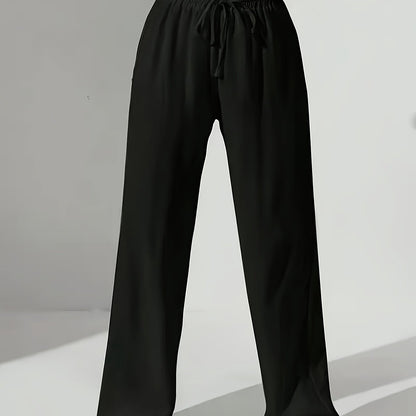 Women'S Stylish Black Wide-Leg Pants with Elastic Waistband - Casual All-Season Drawstring Pockets, Perfect for Weekends and Casual Attire, Casual Attire Pants|Wide Leg Fashion|Elastic Waistband Pants