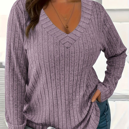 Women's Loose Fit V-Neck Polyester T-Shirt With Soft And Breathable Fabric, All-Season Casual Long Sleeve Tee, Machine Washable