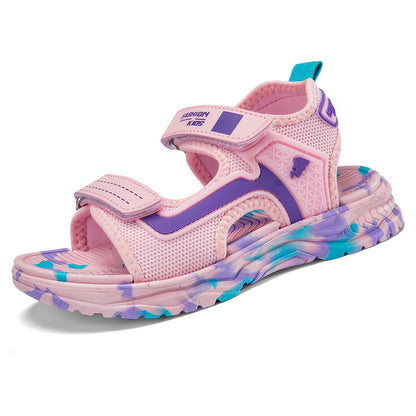 Pair of Boys' Summer Barefoot Sandals with Random Print, Fashionable Buckle Strap Outdoor Beach Sports Sandals Quick-Drying Lightweight EVA Shock Absorption Soles Breathable and Wear-Resistant Casual Sandals