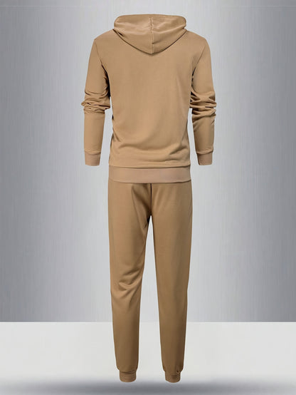 Men's Long Sleeve Hooded Sweatshirt + Threaded Sweatpants Set Spring and Autumn Solid Color Pullover Regular Long Sleeve T-shirt and Pants Belt Drawstring Casual Sports Trousers Two-piece Set