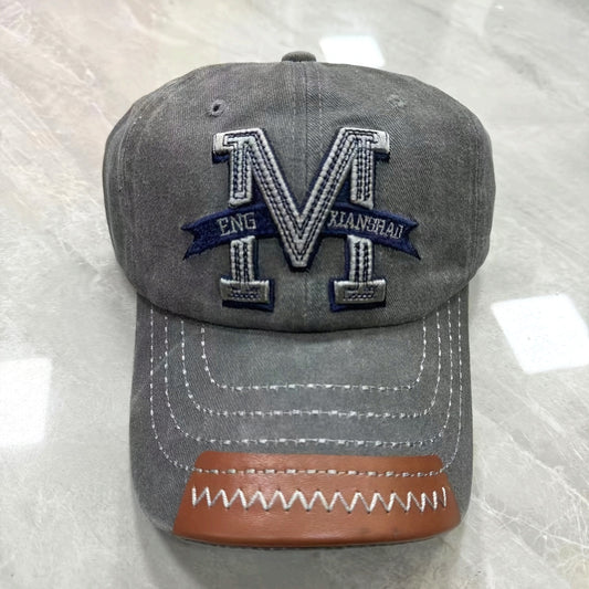 Letter M Embroidery Baseball Cap Solid Color Washed Distressed Vintage Baseball Cap Lightweight Adjustable Sun Hats For Women Men