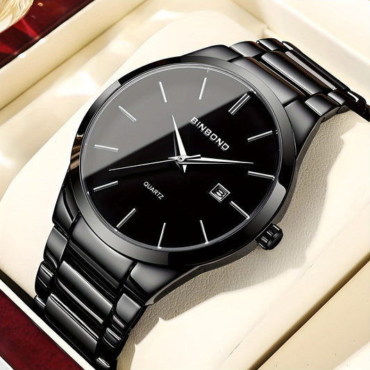 BINBOND Men'S Waterproof Quartz Watch - Casual Business Style, Luminous, Date Display, Stainless Steel Band, Round Alloy Case, Battery-Powered with Electronic Movement, Ideal for Daily Wear, Business Accessory|Minimalist Watc