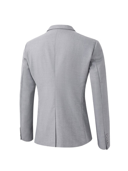 2pcs Men's Elegant Business Casual Suit Set - Includes Classic Lapel Blazer & Dress Pants, Polyester/Rayon Blend, with Pockets - Perfect for Weddings & Formal Occasions
